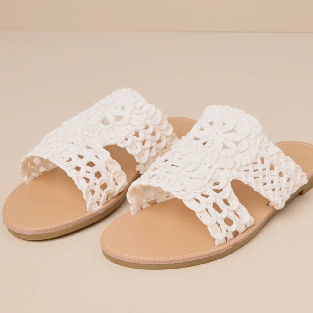 Lulu’s Karissa Ivory Straw Woven Slide Sandals/NIB/8